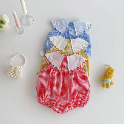 【BABY】夏新作 アヒルの子チェックロンパースSK072215