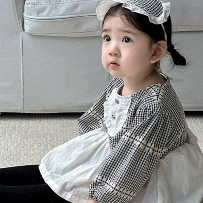 【BABY】チェックサロペットロンパース&ヘアバンドSK100444