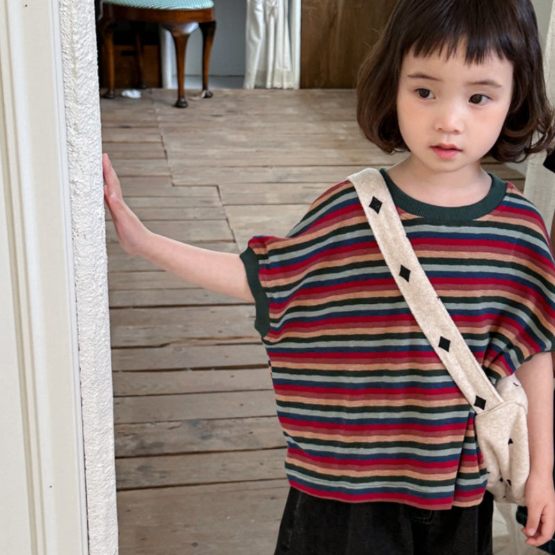 【BABY&KID】夏新作 カラフルボーダー半袖TシャツSK080505