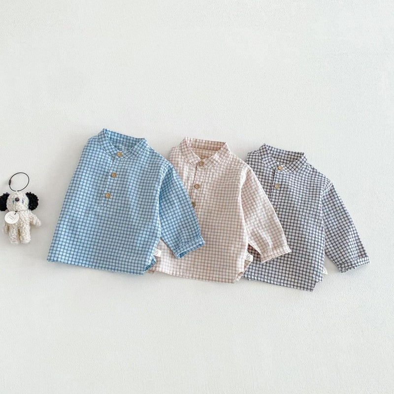 【BABY&KID】韓国風スタンドカラーチェックシャツSK104113
