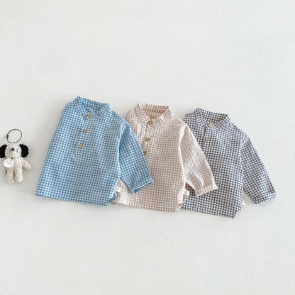 【BABY&KID】韓国風スタンドカラーチェックシャツSK104113