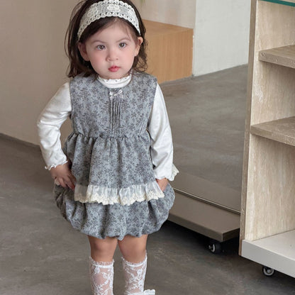 【BABY】小花柄レーストリムベスト＆バルーンパンツSK103705