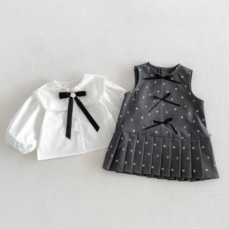 【BABY&KID】蝶結びワンピース、スクエアネック無地シャツSK107208