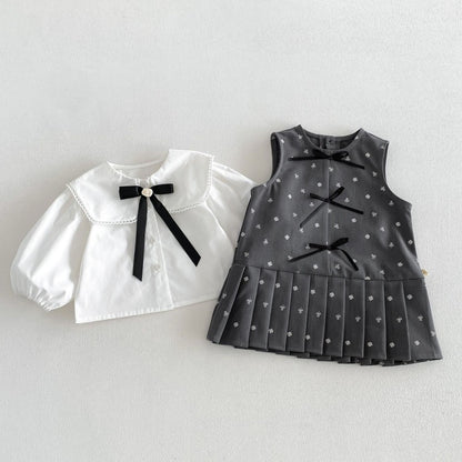 【BABY&KID】蝶結びワンピース、スクエアネック無地シャツSK107208