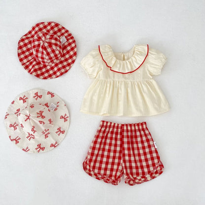 【BABY&KID】夏新作フリルブラウス＆チェックショートパンツSK105410