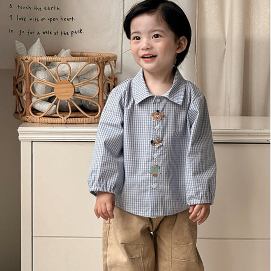 【BABY】カートゥーンチェックシャツ、コットンロングパンツSK103420