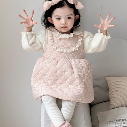 【BABY】冬新作レース襟キルティング裏起毛ワンピースSK102723