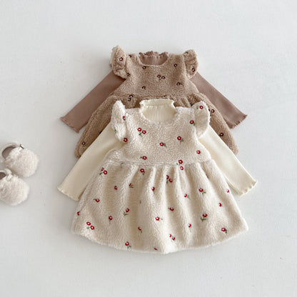 【BABY&KID】冬新作刺繍裏起毛ワンピースSK102905