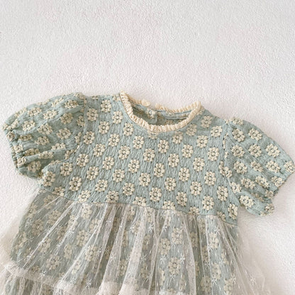 【BABY】夏新作 フラワー刺繡ワンピース風ロンパースSK063104