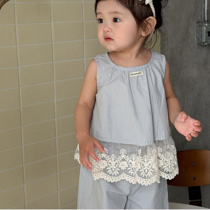 【BABY&KID】夏新作韓国風レースフラワーセットアップSK104803