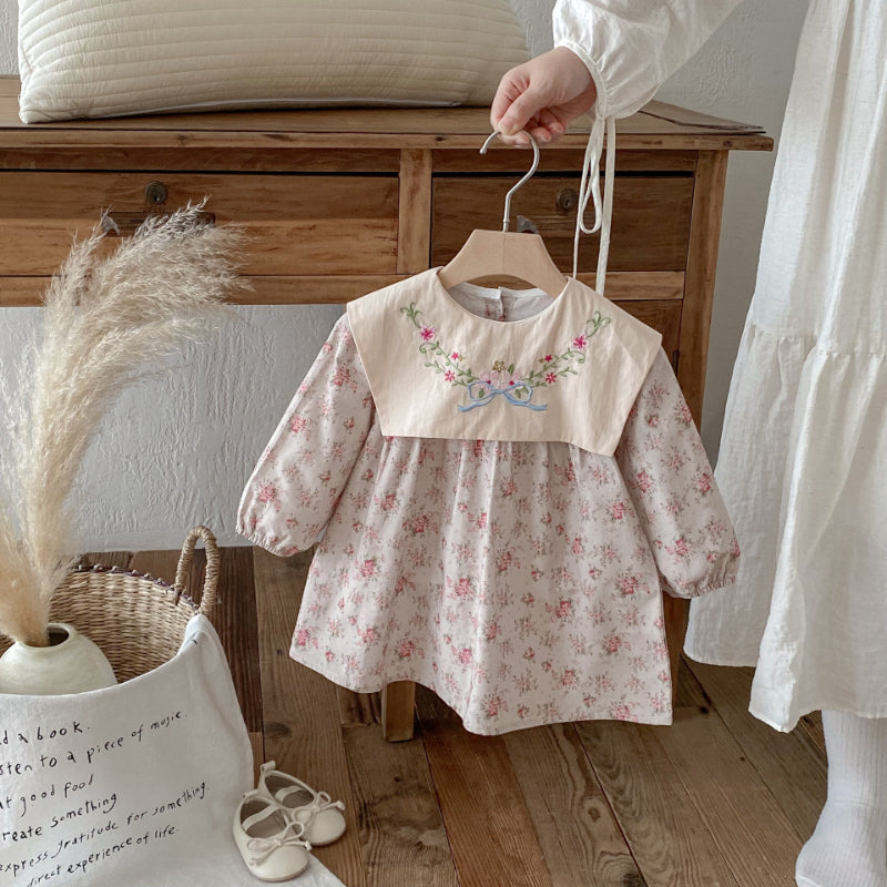 【BABY&KID】花柄刺繍スクエアネックワンピースSK011016