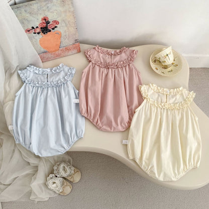 【BABY】夏新作うさぎ刺繍フリルロンパースSK105507