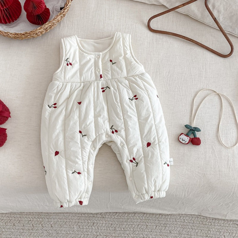 【BABY】冬新作チェリー刺繍キルティングカバーオールSK103109