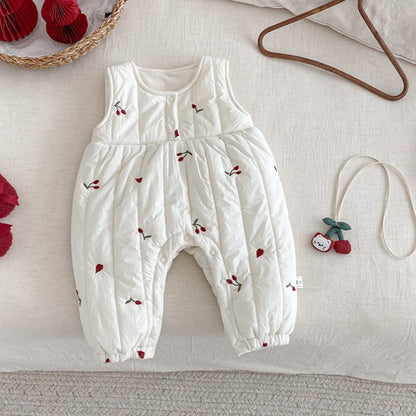 【BABY】冬新作チェリー刺繍キルティングカバーオールSK103109