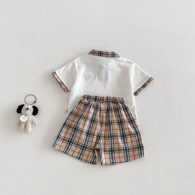 【BABY&KID】夏新作韓国風刺繍ロゴ半袖Tシャツ、チェックショートパンツSK105023