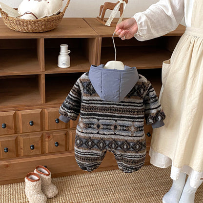 【BABY】レトロフード裏起毛カバーオールSK102927