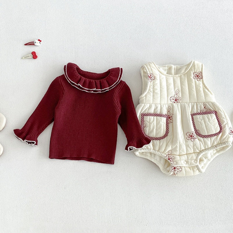 【BABY】冬新作刺繍裏起毛ロンパース、ニットトップスSK108305
