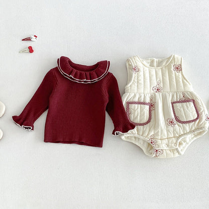【BABY】冬新作刺繍裏起毛ロンパース、ニットトップスSK108305