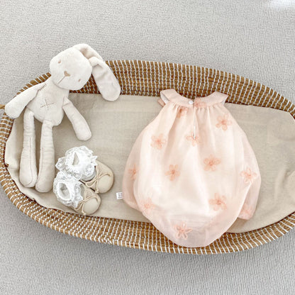 【BABY】夏新作 リボン刺繍フラワーロンパースSK072505