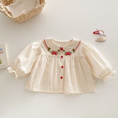 【BABY&KID】いちご刺繍ブラウス、いちごデニムパンツSK100319