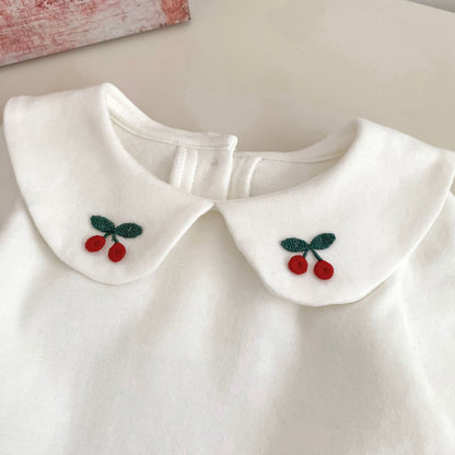 【BABY&KID】リボンジャンパースカート、さくらんぼ刺繍襟ＴシャツSK100843