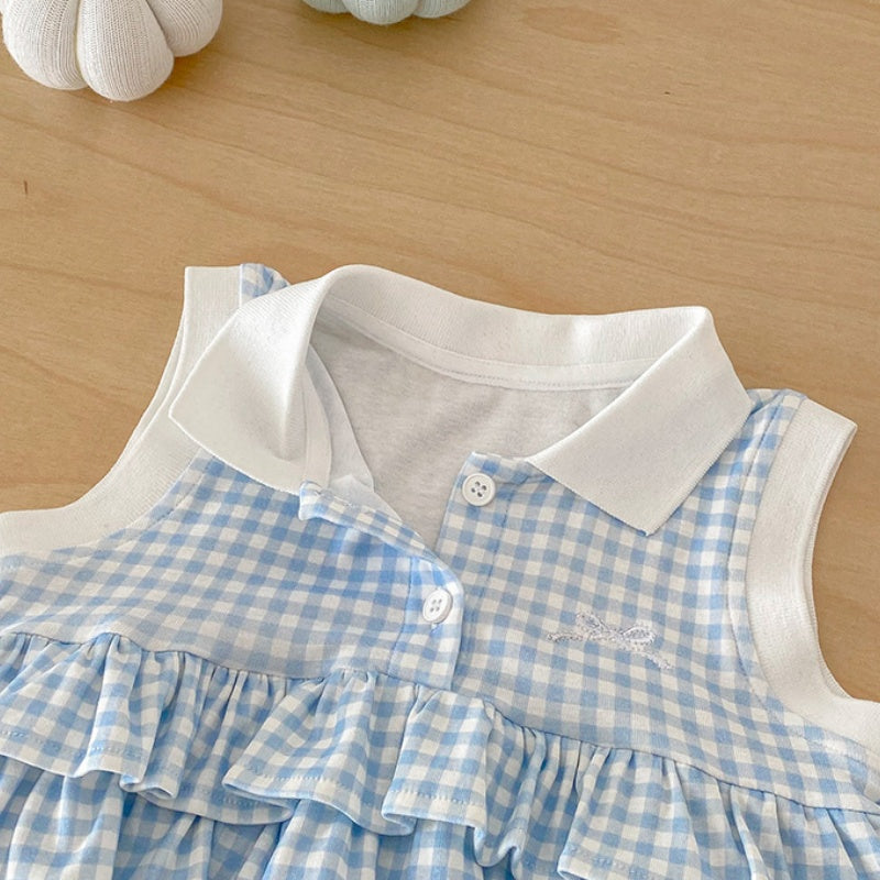 【BABY】夏新作格子柄蝶結び刺繍ロンパースSK104501