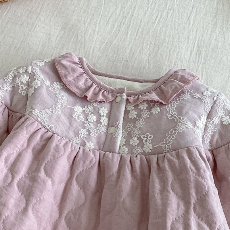 【BABY】冬新作フリル切り替えキルティング裏起毛カバーオールSK102719