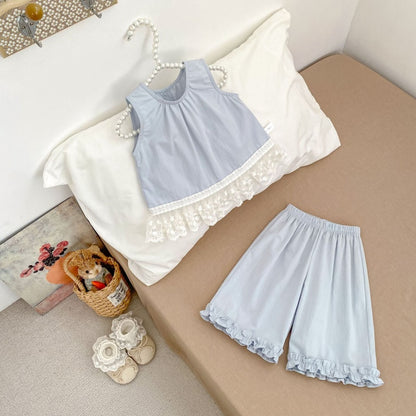 【BABY&KID】夏新作レース切替トップス＆フリルワイドパンツSK105510