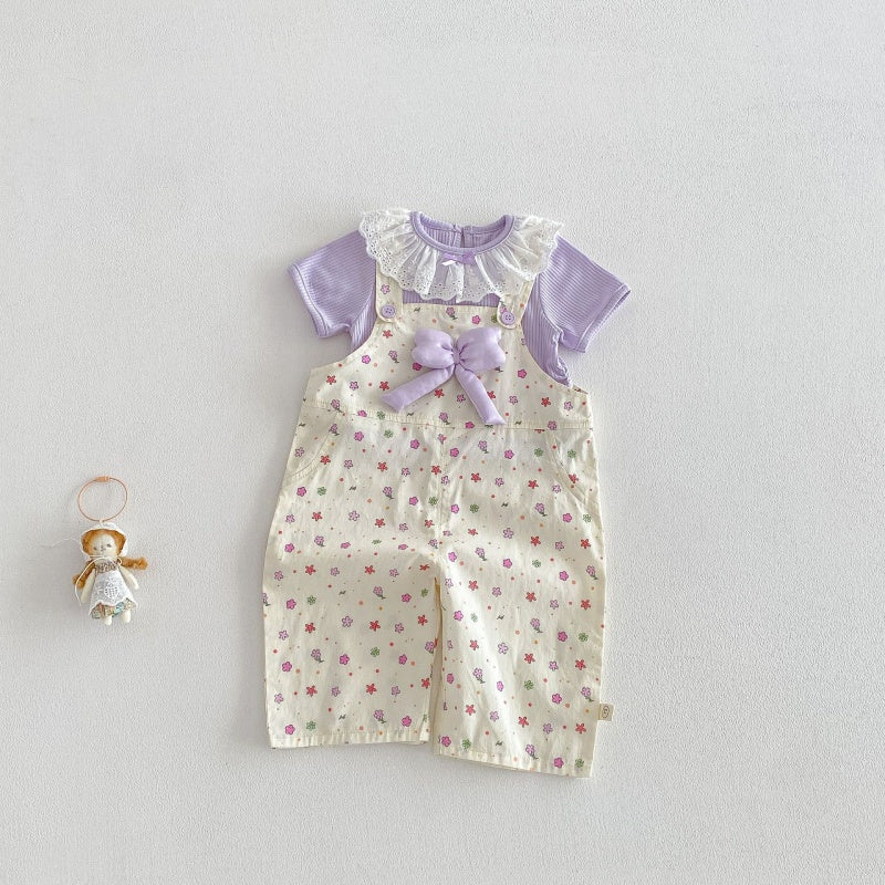 【BABY&KID】夏新作蝶結び総柄サロペット、レース襟TシャツSK104823