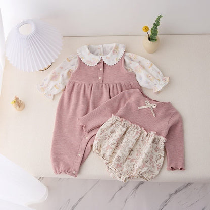 【BABY】可愛いピンク花柄ロンパース、サロペットSK051601