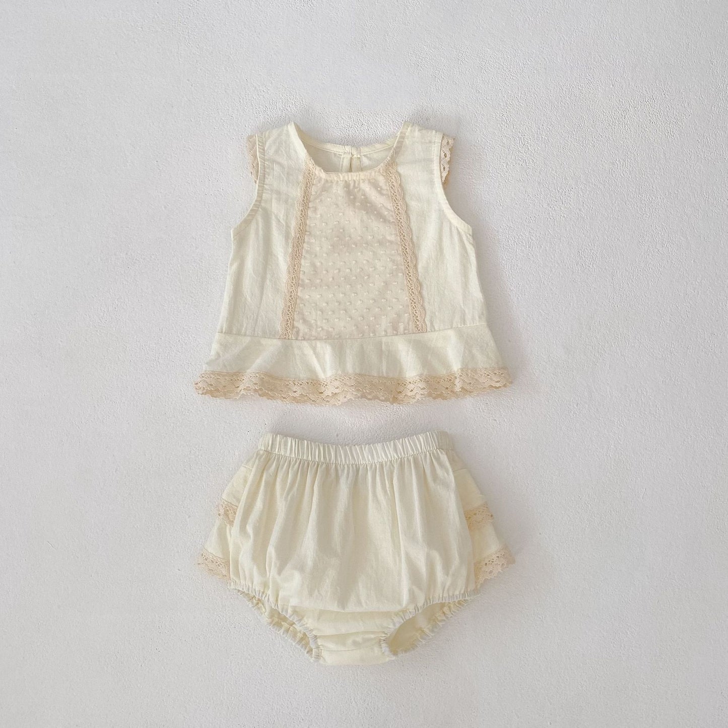 【BABY&KID】夏新作 レースフリルノースリーブセットアップSK062314