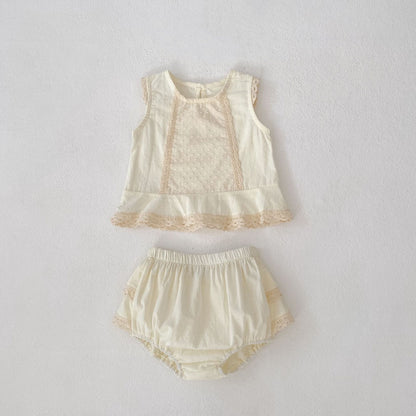 【BABY&KID】夏新作 レースフリルノースリーブセットアップSK062314