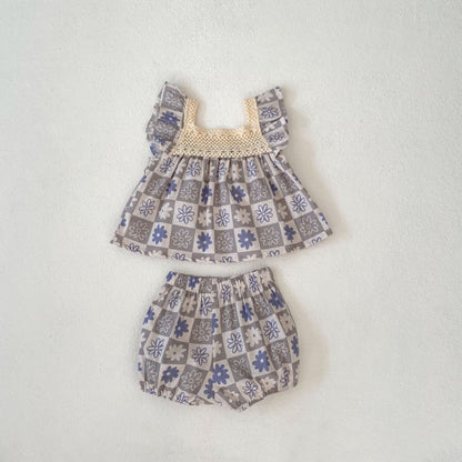 【BABY】夏新作 フラワーギンガムセットアップSK092614