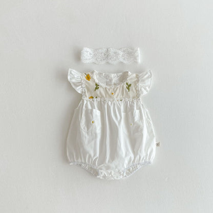 【BABY】夏新作 小花刺繍襟ロンパースSK071907