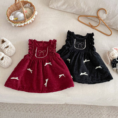 【BABY&KID】冬新作ベロア裏起毛リボンワンピースSK102735