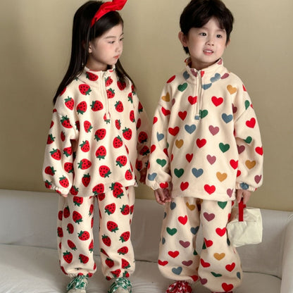 【BABY&KID】冬新作 ハート＆いちご柄フリースセットアップSK102032
