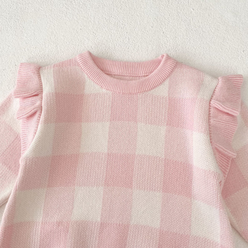 【BABY】チェックフリル袖ロンパースSK100603