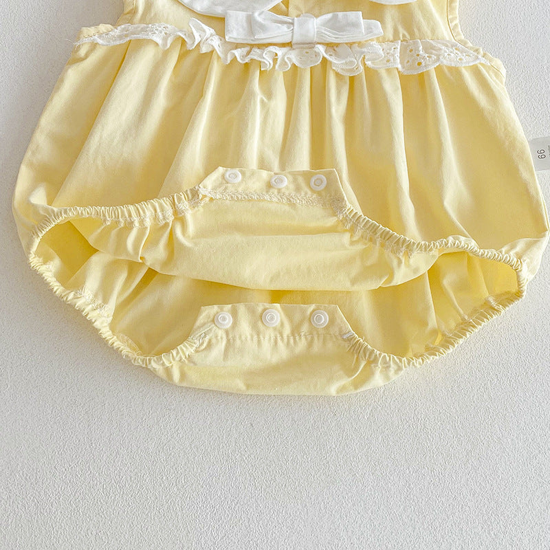 【姉妹服】夏新作 クリームイエローロンパース、ワンピースSK081635
