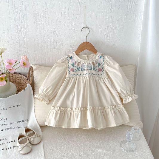 【BABY&KID】長袖花柄刺繍ワンピースSK011004