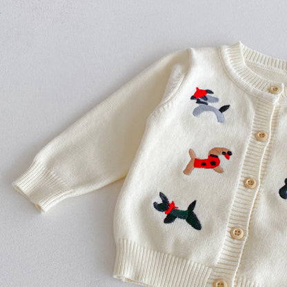 【BABY】わんちゃん刺繍ニットカーディガンSK092426