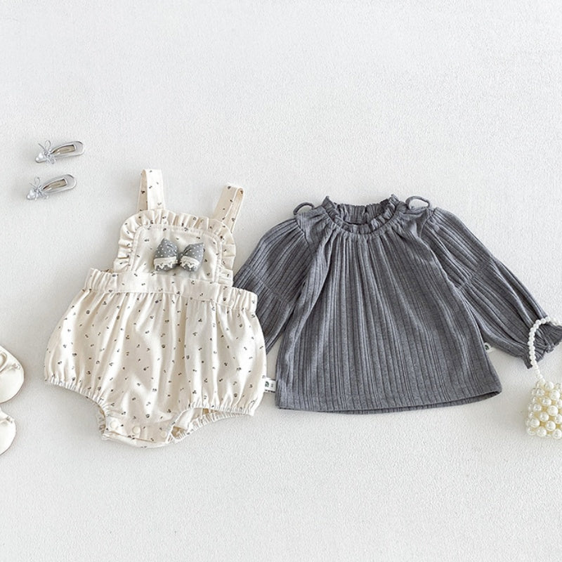 【BABY】蝶結び小花柄ロンパース＆しぼ感トップスSK106810