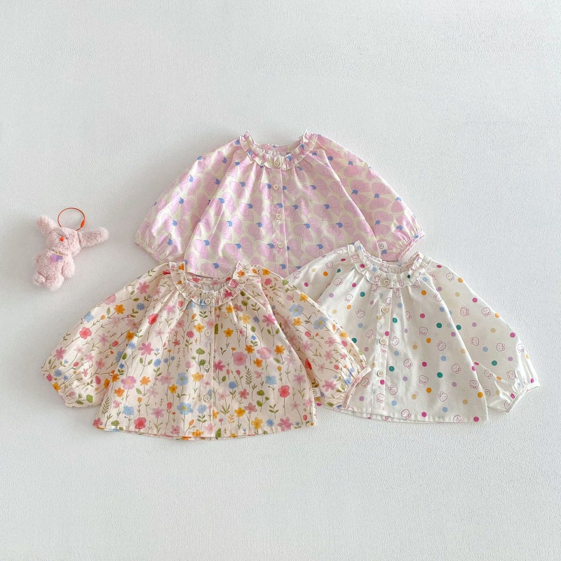 【BABY&KID】蝶結び、うさぎ、花柄プリントシャツSK104116