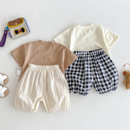 【BABY&KID】夏新作 ドッグＴシャツ、チェックパンツSK072010