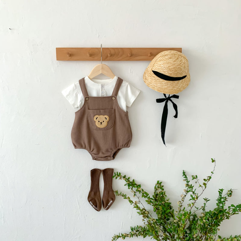 【BABY】夏新作 ワッフルベアロンパース 、半袖トップスSK080302