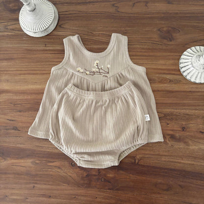 【BABY】夏新作 ノースリーブ刺繍セットアップSK091120