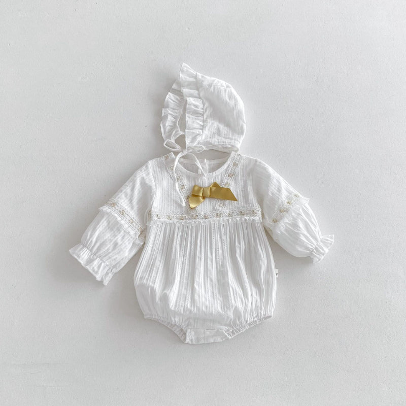 【BABY】蝶結びレースロンパース&帽子SK100314
