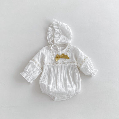 【BABY】蝶結びレースロンパース&帽子SK100314