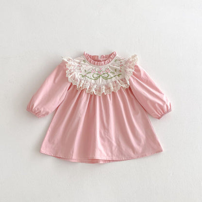 【BABY&KID】スタンドカラー花柄刺繍ワンピースSK011005