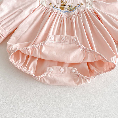 【姉妹服】うさぎ刺繍ロンパース、ワンピースSK101129