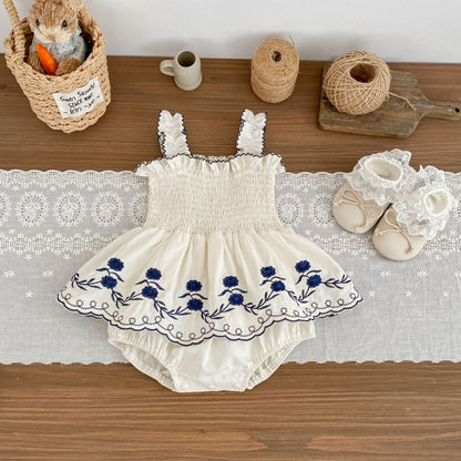 【BABY】夏新作レトロフラワー刺繍ロンパースSK105402